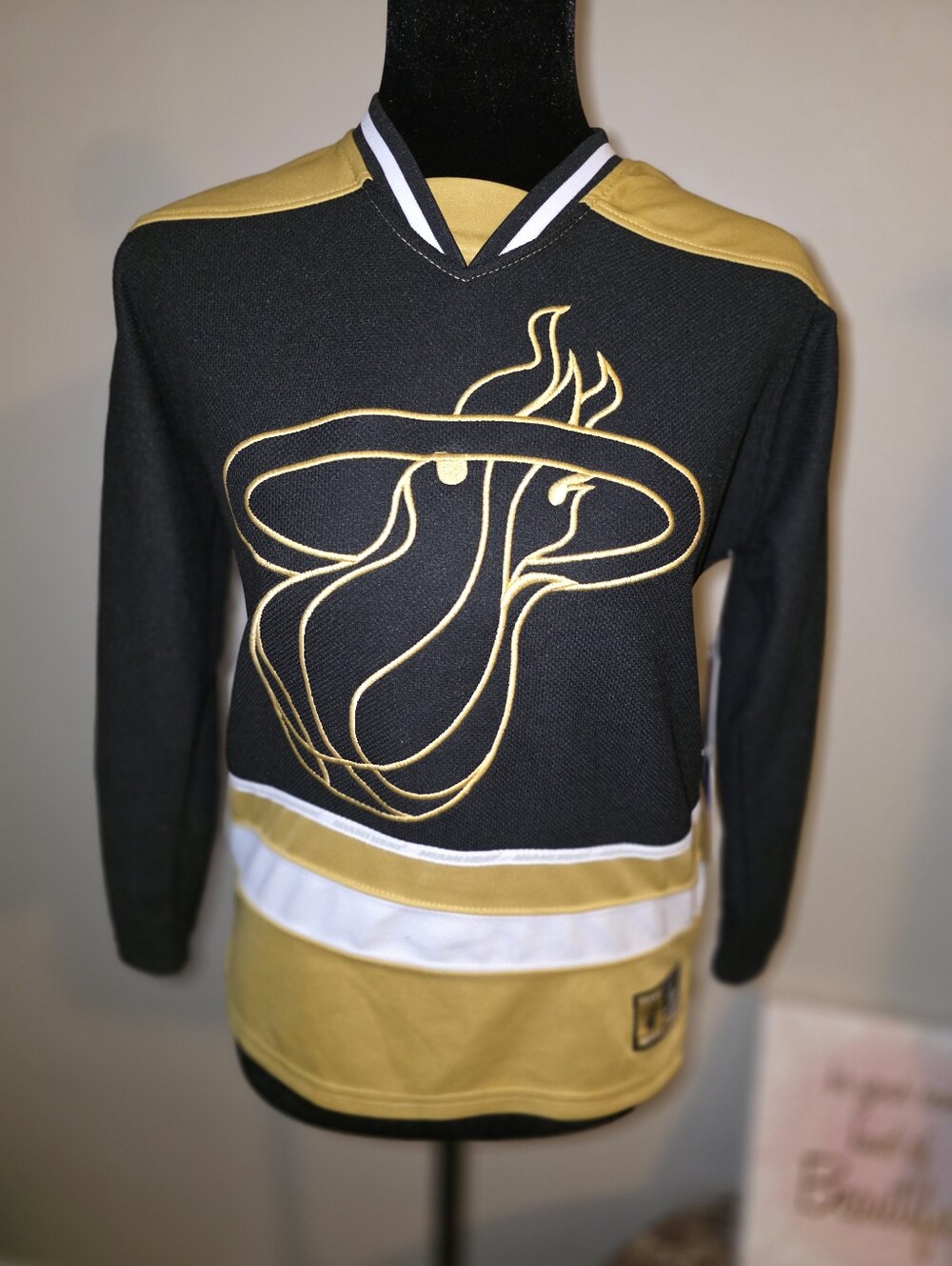 Miami Heat Hockey Style Jersey Black & Gold Logo